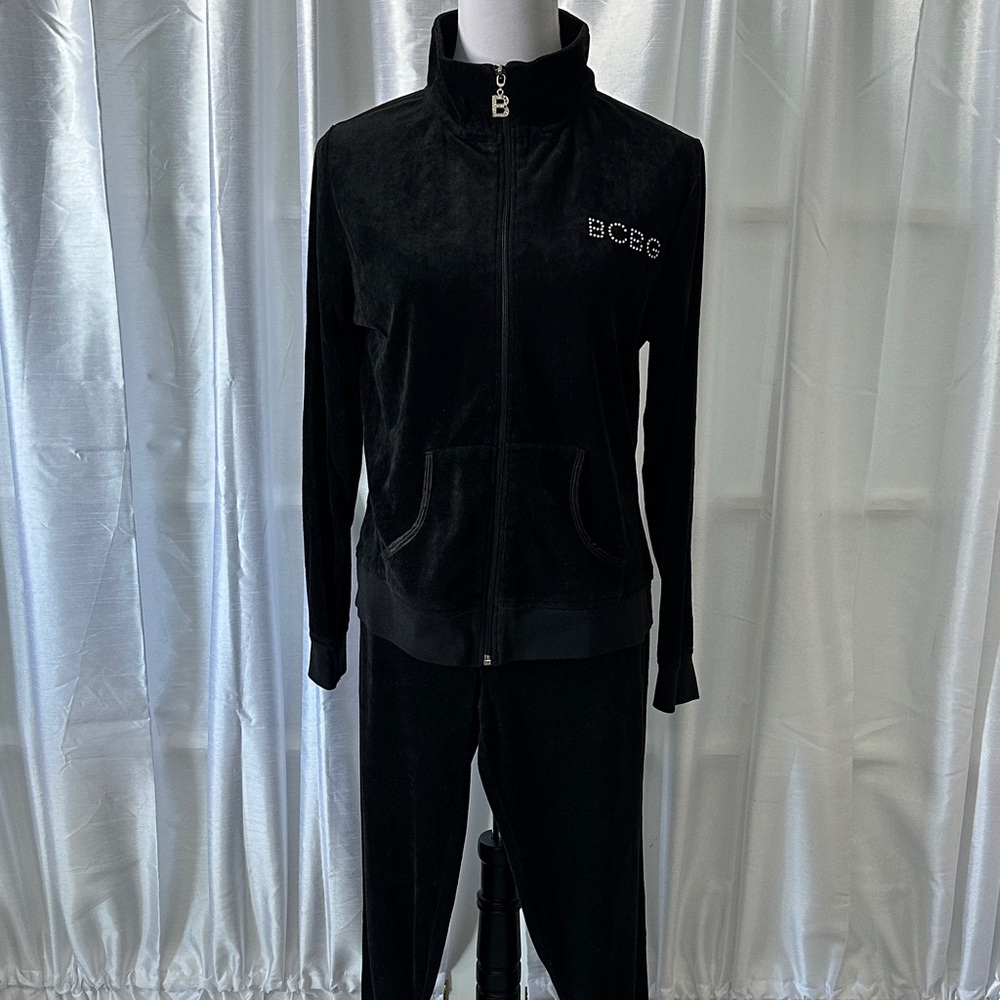 BCBG Velour Athleisure Suit 2pc Set Sz XL/Black